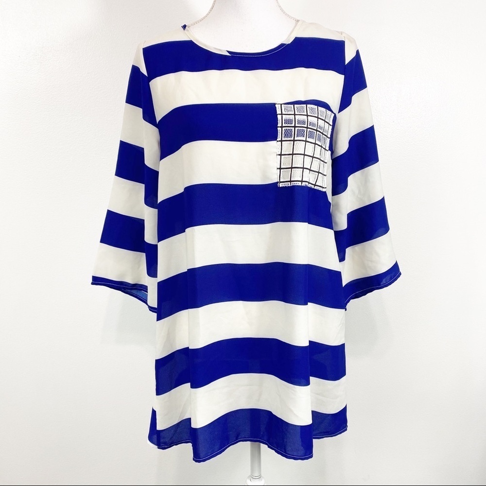 Rachel Kate Blue and White Long Sleeve Dress